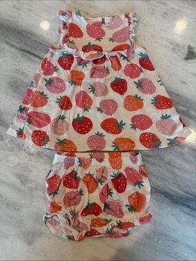 Angel Dear Baby Girl 6-12 Months Strawberry Outfit Bamboo Viscose Bloomers
